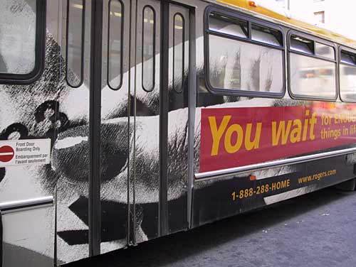 Rogers advertisement  appropriated from Barbara Kruger imagery